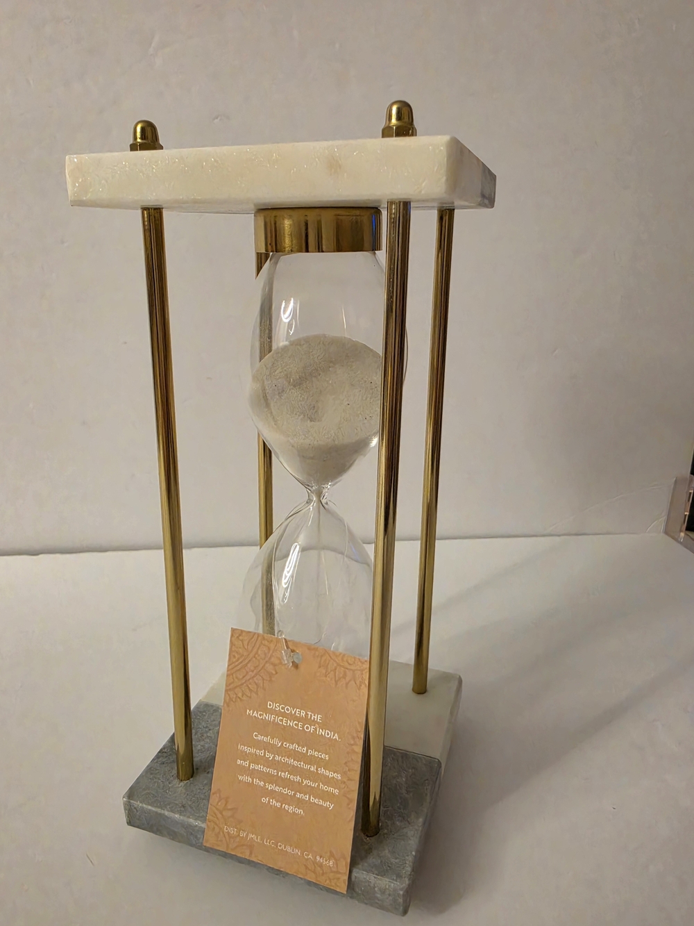 NWT Modern Gold & Marble Hourglass Sand Timer Home Office Decor